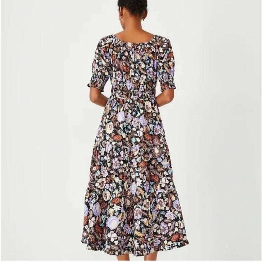 Ann Taylor Batik Autumn Leaves Midi Flare Dress - Picture 2 of 14